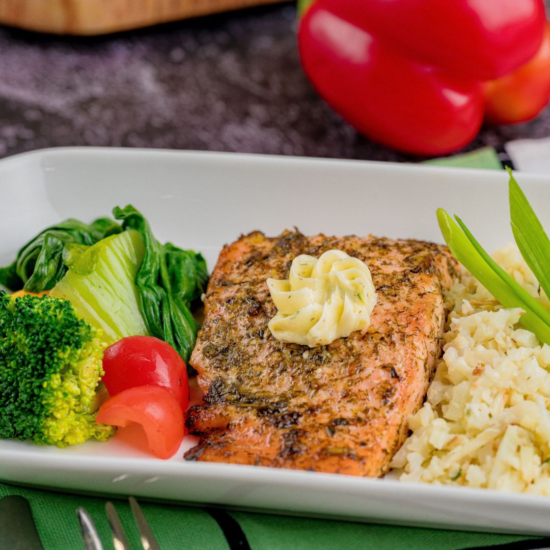 Double Citrus Salmon with Coconut Rice & Spring Vegetables - 4g Net Carb | 34g Protein | 510 Calories - ketolibriyum
