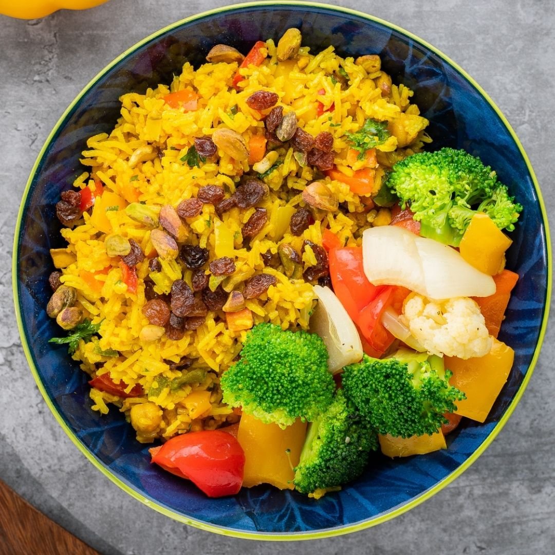 Fresh Bowl with Moroccan Spiced Vegetables & Rice | Vegan, Vegetarian, Mediterranean - 37g Net Carb | 10g Protein | 410 Calories - ketolibriyum