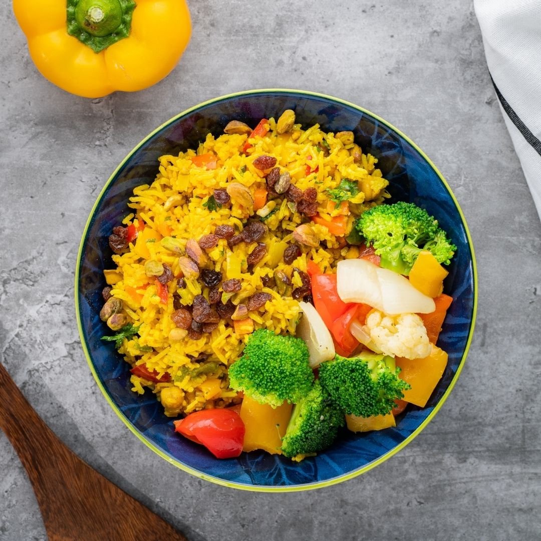 Fresh Bowl with Moroccan Spiced Vegetables & Rice | Vegan, Vegetarian, Mediterranean - 37g Net Carb | 10g Protein | 410 Calories - ketolibriyum